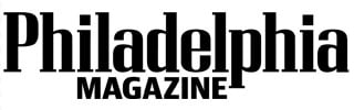 The image shows the logo of Philadelphia Magazine. The logo consists of the word "Philadelphia" in large, bold, black serif font with "MAGAZINE" in smaller, bold, black uppercase letters beneath it.